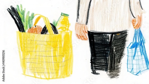 Obraz na płótnie Person carrying reusable shopping bag with groceries w salonie