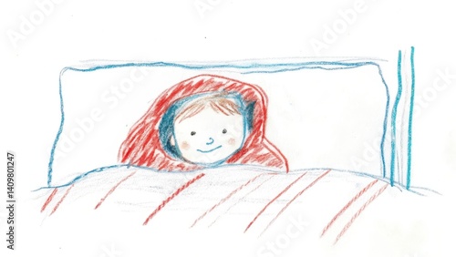 Happy child smiling under blankets in cozy bedroom  