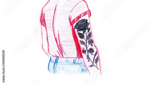 Obraz na płótnie Person with a Tattoo Showing Floral Design Against Plain Background w salonie