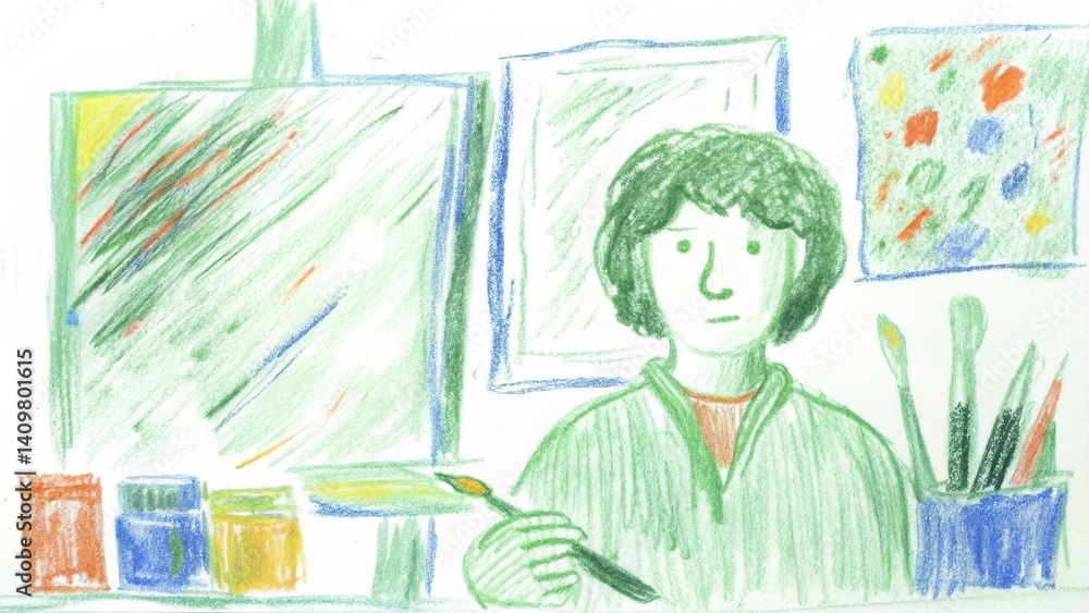 Artistic person painting with vibrant colors in a creative studio