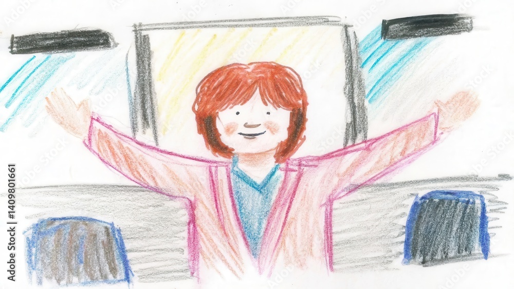 Happy person with arms outstretched enjoying a colorful scene
