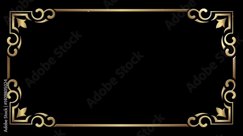 animated golden ornament frame sparkling stars on black background