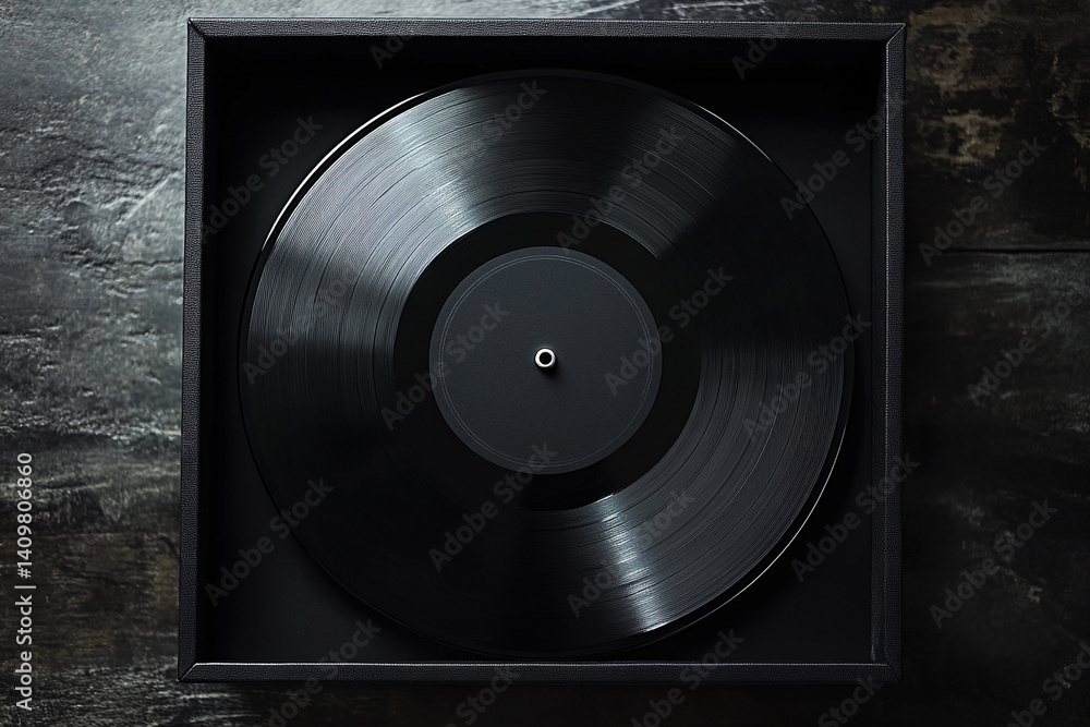 Obraz premium Vinyl record in elegant black box nostalgic music collectible