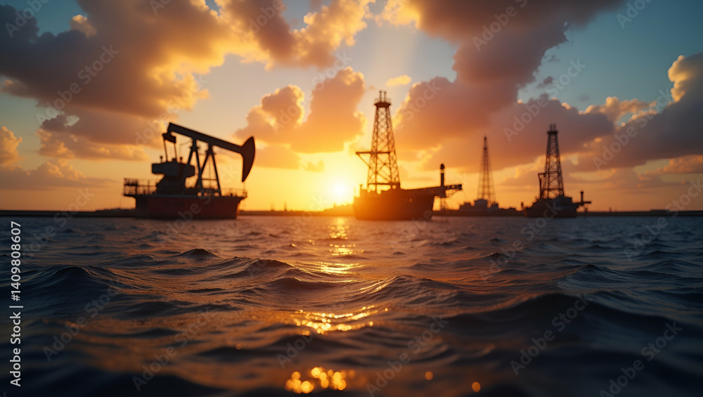 Fototapeta premium Assessing Oil Production Cuts: Market Dynamics, Supply Constraints, Economic Forecasting & Energy Policy Adjustments - Conceptual Image with Left Space