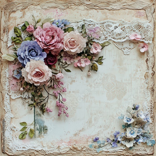 Wallpaper Mural Vintage Floral Arrangement with Delicate Lace and Soft Colors Torontodigital.ca