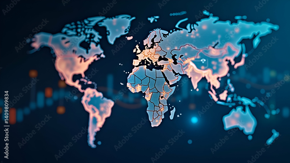 Fototapeta premium Global Economy Trends: Interactive Charts & Market Data Visuals for Strategic Business Insights | Analytical Graphics | Photo Stock Concept | Empty Space Left