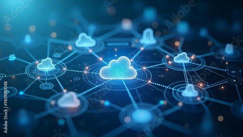 Comprehensive Cloud Architecture Framework: Adaptive Design, Modular Scalability, Integrated Security for Robust Digital Enterprise Solutions - Photo Stock Concept with Empty Space
