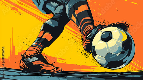 サッカーボールを蹴る瞬間のベクターイラスト
