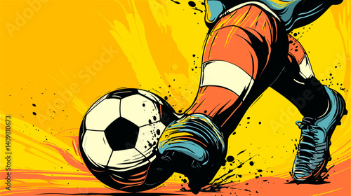 サッカーボールを蹴る瞬間のベクターイラスト