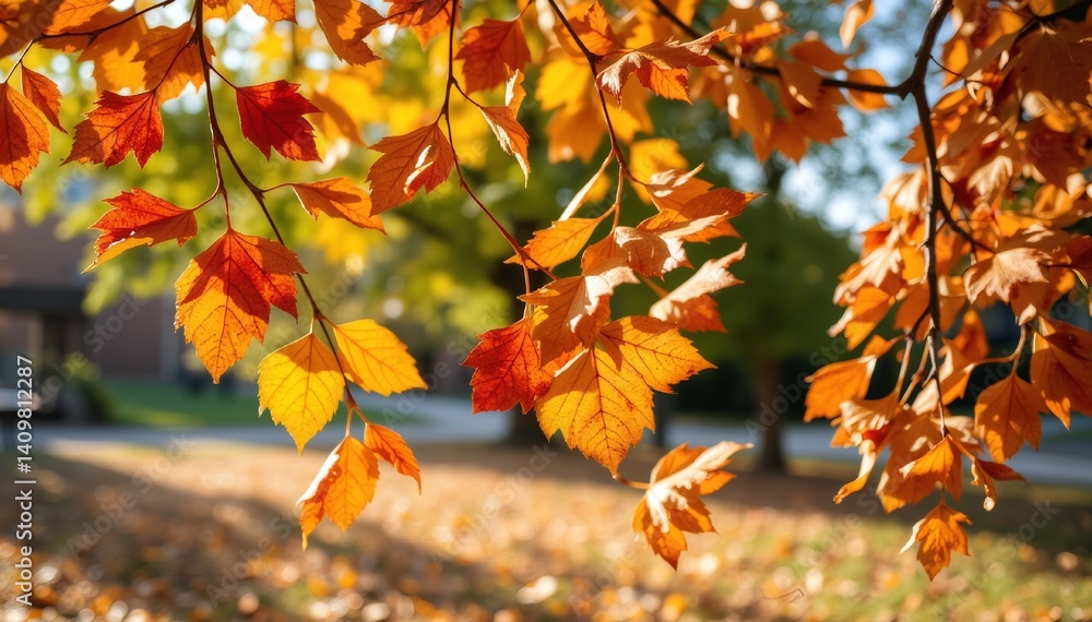 Close-up of autumn leaves with vibrant orange and yellow colors against a blurred background Close-up of autumn leaves with vibrant orange and yellow colors against a blurred background