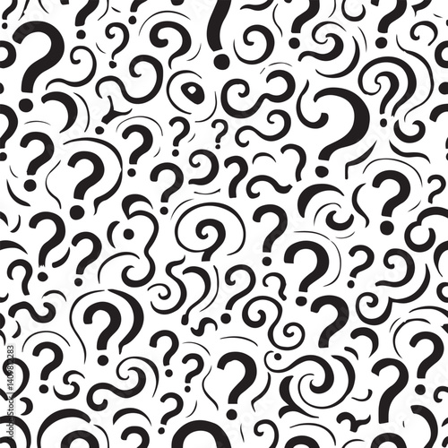 Black question mark pattern background. Answer guess  decorative abstract wallpaper. Vector illustration