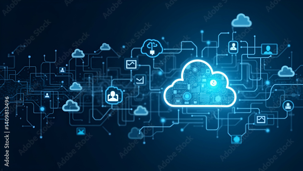 Image illustrating optimized cloud workflow automation with integrated digital processes and streamlined management systems driving superior enterprise efficiency in Photo Stock Concept and empty s Image illustrating optimized cloud workflow automation with integrated digital processes and streamlined management systems driving superior enterprise efficiency in Photo Stock Concept and empty s