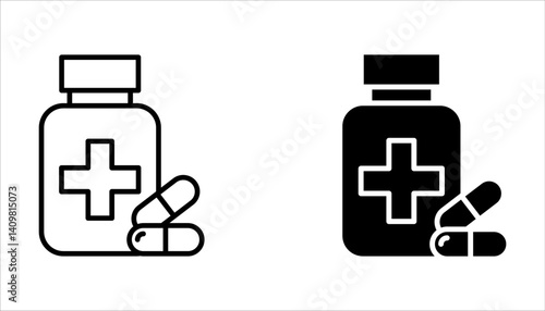 Medical pills icons set, vector illustration on white background.