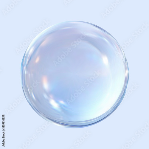 Realistic glossy glass ball.Abstract 3D light bubble with glare.Geometric abstract shape.