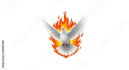 Pentecost Sunday Icon. Holy Bird icon. White Dove & Fire Icon. Suitable for Design