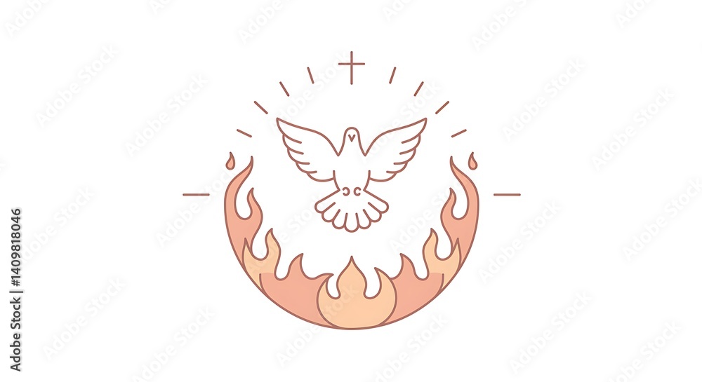 Pentecost Sunday Icon. Holy Bird icon. White Dove & Fire Icon. Suitable for Design