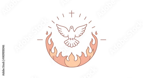 Pentecost Sunday Icon. Holy Bird icon. White Dove & Fire Icon. Suitable for Design