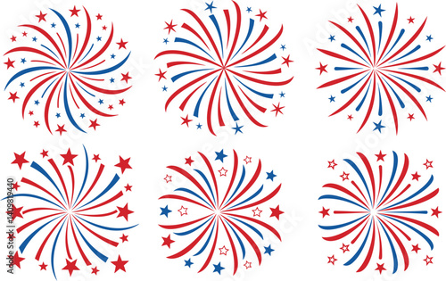 4th July firework vector graphic bundle. Transparent Background.