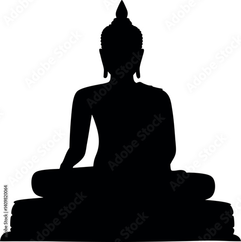 Minimal silhouette of Buddha meditating cross-legged in lotus position – great for clean vector projects, yoga printables, meditation class promotions, and spiritual wellness brand identity design