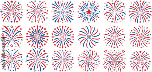 Fireworks vector graphic illustration, 4th of July fireworks. 