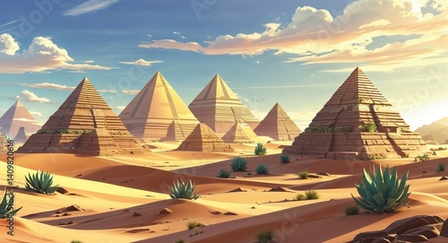Wallpaper Mural Shimmering desert with floating pyramids 3d render scene video game concept background illustration digital artwork Torontodigital.ca