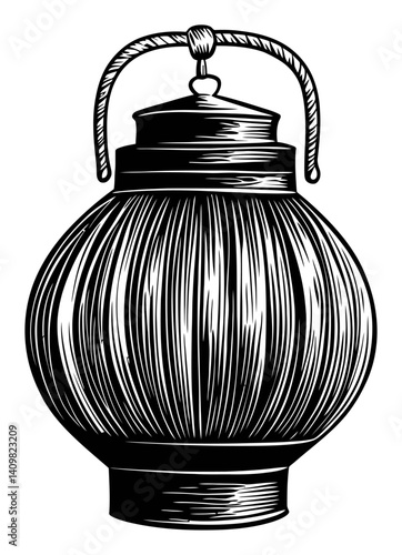 Vintage Lantern Engraving in Detailed Rustic Style Illustration