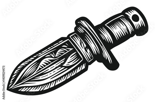 Intricate Engraved Knife Design with Detailed Handle and Blade