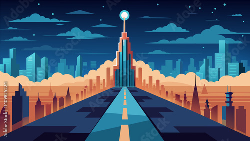 The expansive city seemed to go on forever a testament to mankinds endless desire to build upwards and reach for the sky.. Vector illustration