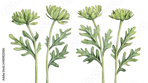 Three unique green flowers arranged together creating an intriguing display of color and texture in natural setting