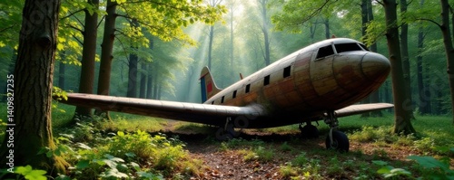 Wallpaper Mural Old wooden airplane abandoned in a forest clearing, forest, abandonment Torontodigital.ca