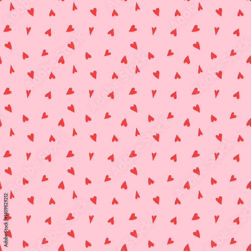 Vector seamless pattern cute hearts in coquette aesthetic red and pink colors, simple painted doodle heart shapes for Valentine's Day, love and wedding designs