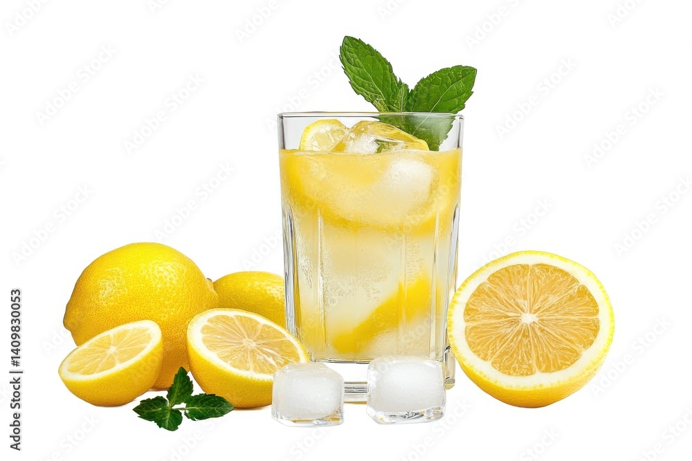 Lemonade with lemons and mint on white background csvgen Lemonade with lemons and mint on white background csvgen