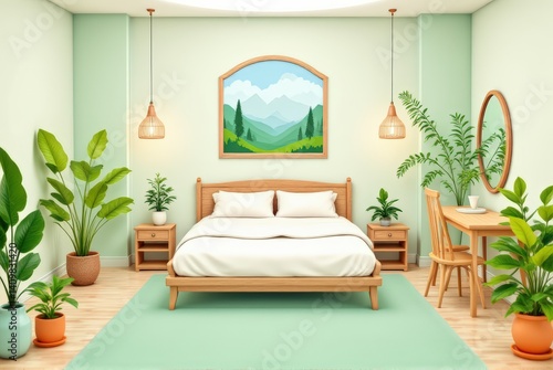 Serene bedroom decor with indoor plants modern apartment interior design bright and cozy relaxing retreat