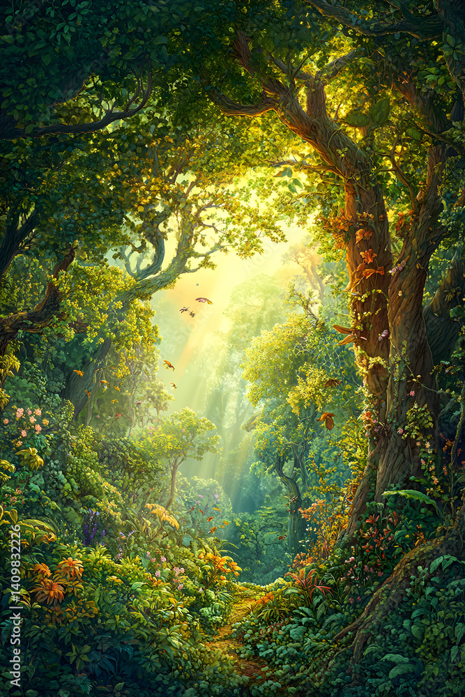 Enchanted Emerald Veil: Sunlit Tapestry of Jungle Canopy Life Enchanted Emerald Veil: Sunlit Tapestry of Jungle Canopy Life