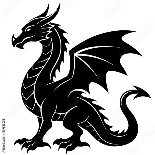 dragon side part silhouette with white background



