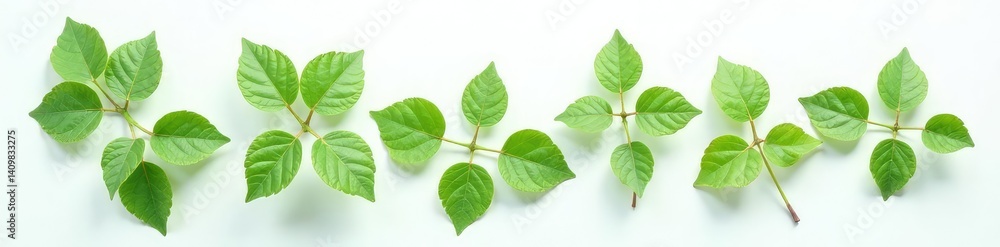 Fototapeta premium Delicate leaf clusters on a plain white surface, botanical, leaves, simple