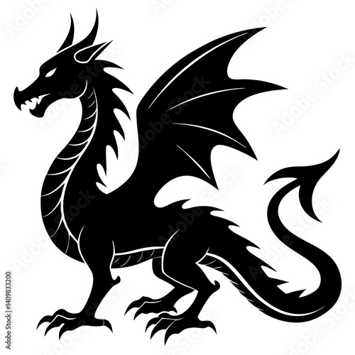 dragon side part silhouette with white background



