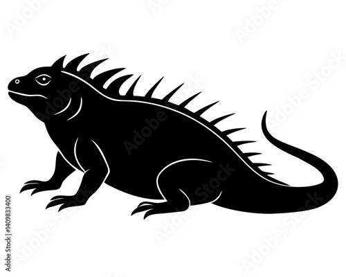 Iguana basking in the sun with a spiky back silhouette



