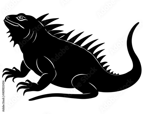 Iguana basking in the sun with a spiky back silhouette



