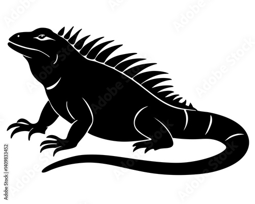 Iguana basking in the sun with a spiky back silhouette



