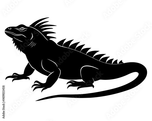 Iguana basking in the sun with a spiky back silhouette




