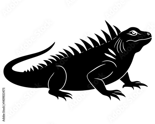 Iguana basking in the sun with a spiky back silhouette



