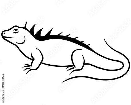 Iguana basking in the sun with a spiky back silhouette



