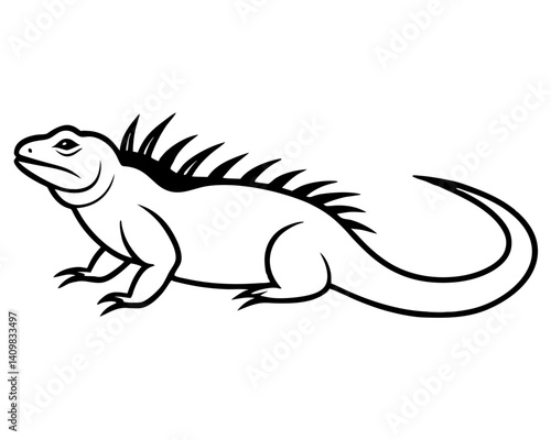 Iguana basking in the sun with a spiky back silhouette



