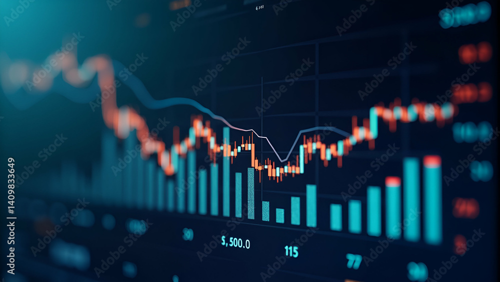 Naklejka premium Showcasing dynamic visuals illustrating stock market insights through detailed trend analysis financial graphs and real time market performance data for investors in Photo Stock Concept and empty s