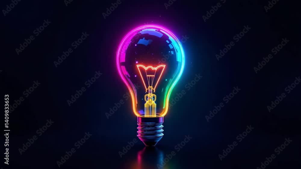 Vibrant Neon Light Bulb on Black Background Illuminating Creativity Vibrant Neon Light Bulb on Black Background Illuminating Creativity