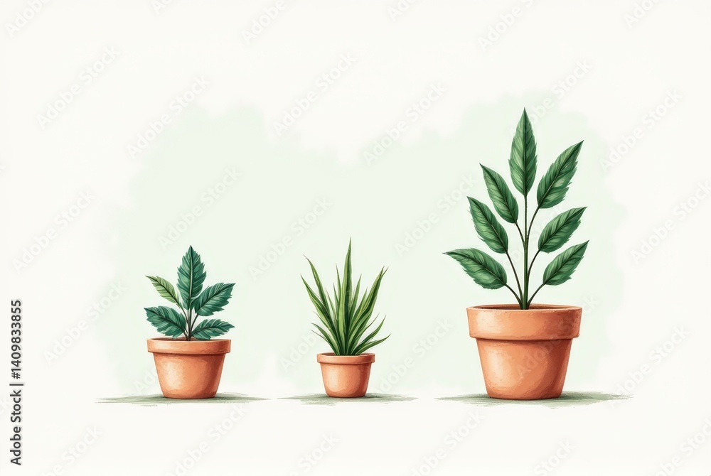Obraz premium Growing green plant development stages home interior illustration minimalist style front view nature inspiration