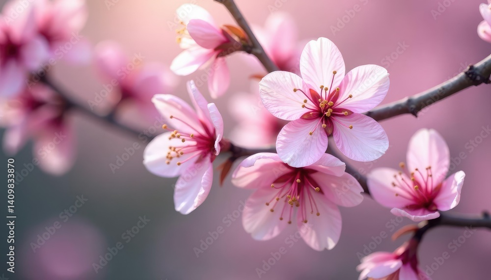 Fototapeta premium Delicate pink sakura blossoms, intricate branch pattern, texture, spring