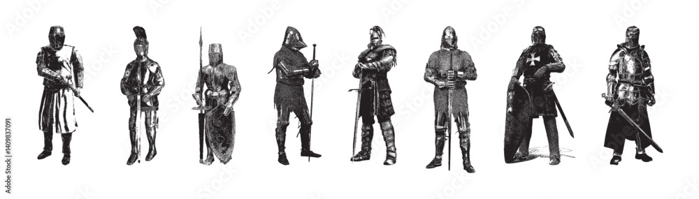 Fototapeta premium Medieval Knights Vector Set.