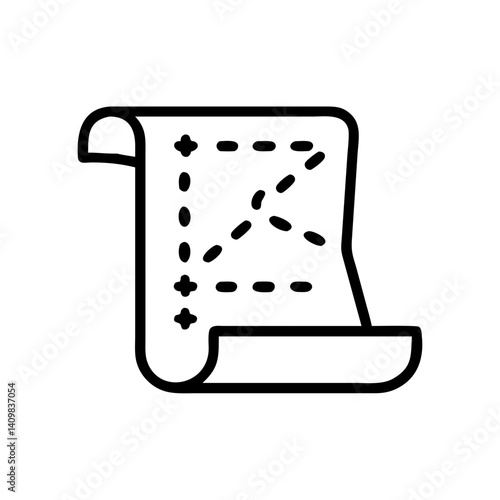 Treasure map outline with dotted lines and arrows  